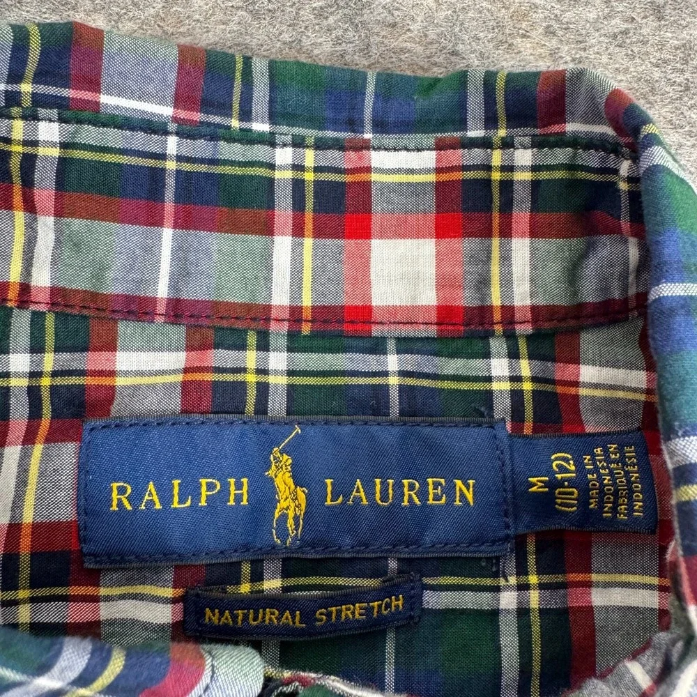 Ralph Lauren Natural Stretch Button Down Shirt Tartan Plaid Boys Medium M